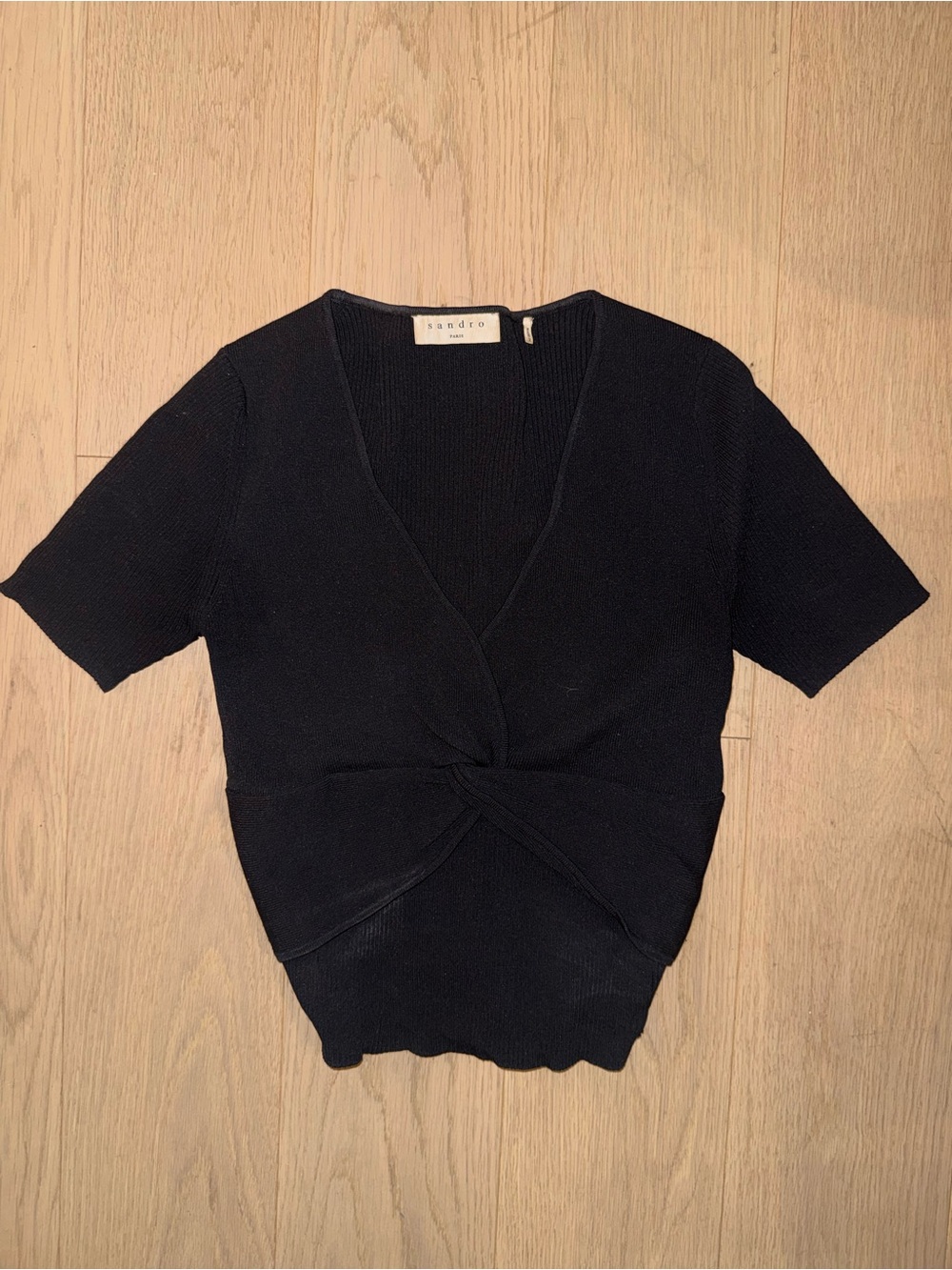 Sandro Black Twist-Front Short Sleeve Knit Top